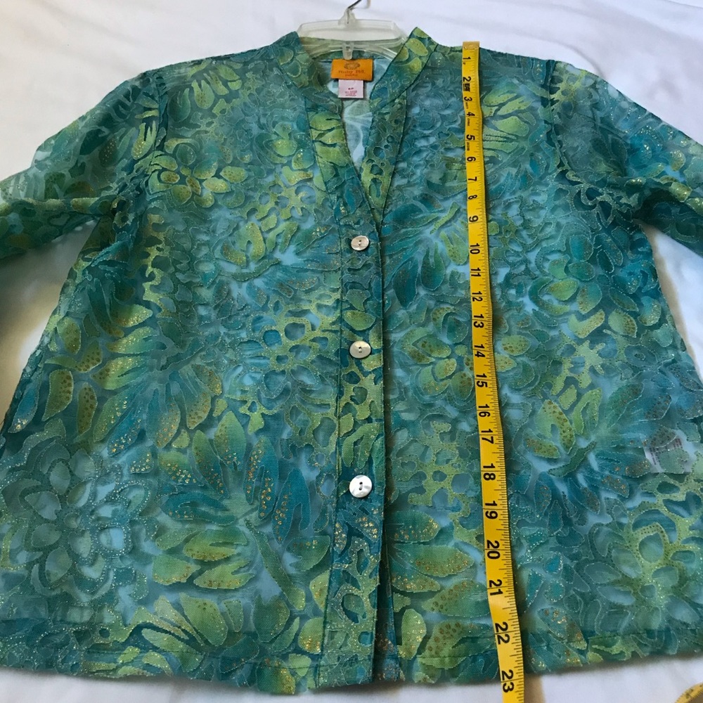 Ruby Rd. Blue Green Shimmering Sheer Button Down … - image 3